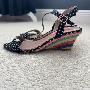 Betsey Johnson PolkaDot Espadrille Wedge Sandals 8.5Rainbow Rope Heel Retro Chic